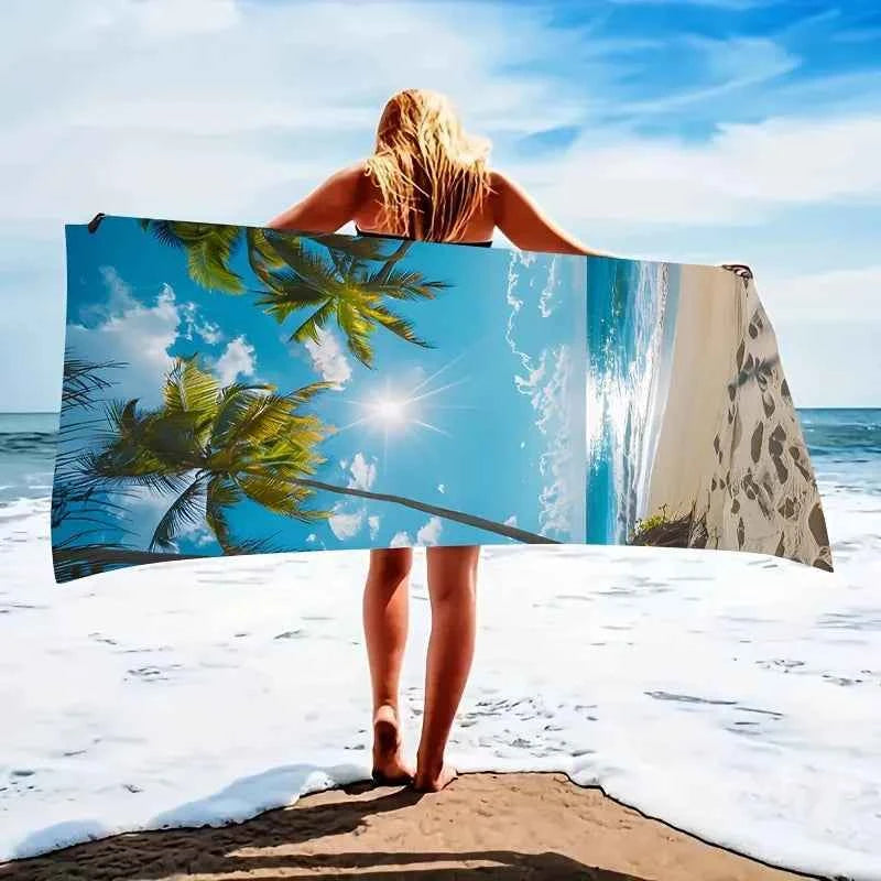 Beach Paradise: Large, Stylish Towel with Tropical Palm Scene Suitable for towels, bath towels, beach towels