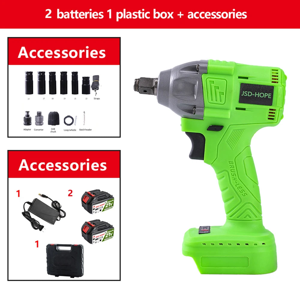Brushless electric wrench High torque lithium charging wrench impact auto repair frame worker sleeve wind cannon - ShoreCo.Shop