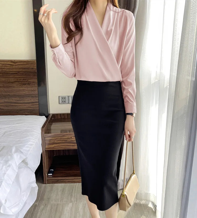 Women's Shirt, New 2026 Spring & Autumn Style, Cross V-Neck Long Sleeve Versatile Top    Your Coastal Marketplace | Shoreshopper.com