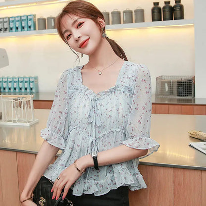 Shirts & Blouses for Women Simple Woman Top Ruffleswith Print New Collection 2025 Fashion Korea Stylish Summer Novelties M Tall    Your Coastal Marketplace | Shoreshopper.com