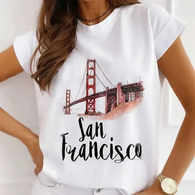 Paris Tower Print Short Sleeve Casual Women's Round Collar T-shirt Graphic T Shirts  Shirts for Women Clothes Oversized T Shirt    Home Decor Supply | Online Retail | ShoreShopper.com