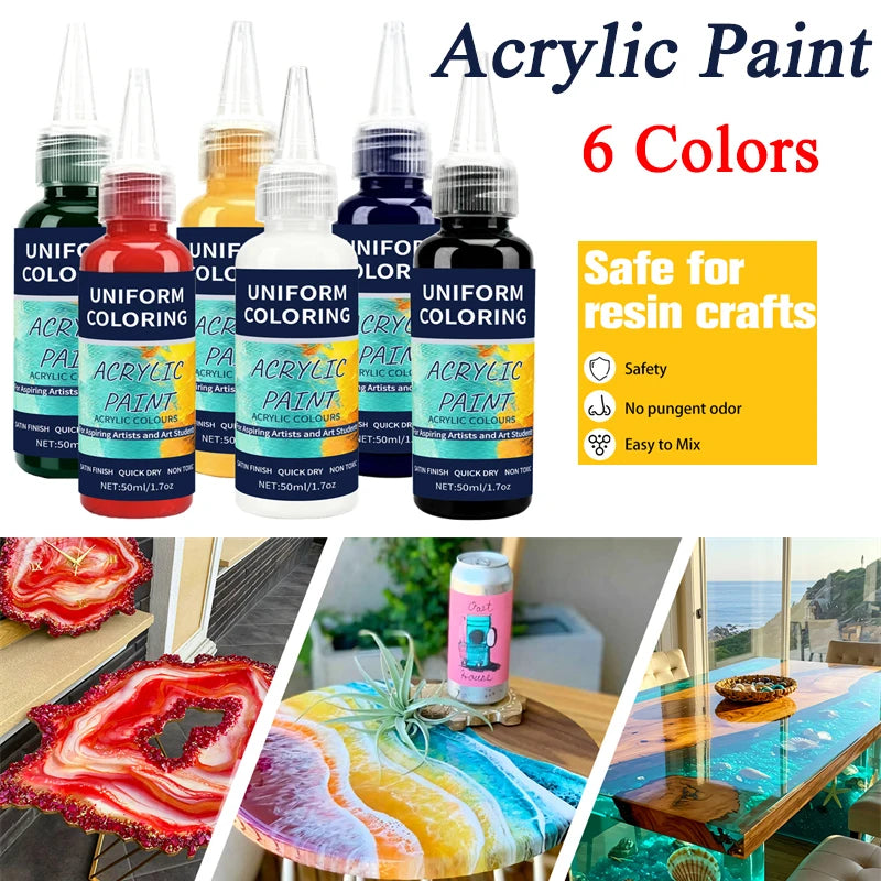 6 Colors Acrylic Paint 50ml/Bottle Satin Finsh Quick Dry Non Toxic Epoxy Resin Pigment Paste For Graffiti Resina Art Painting    Home Decor Supply | Online Retail | ShoreShopper.com