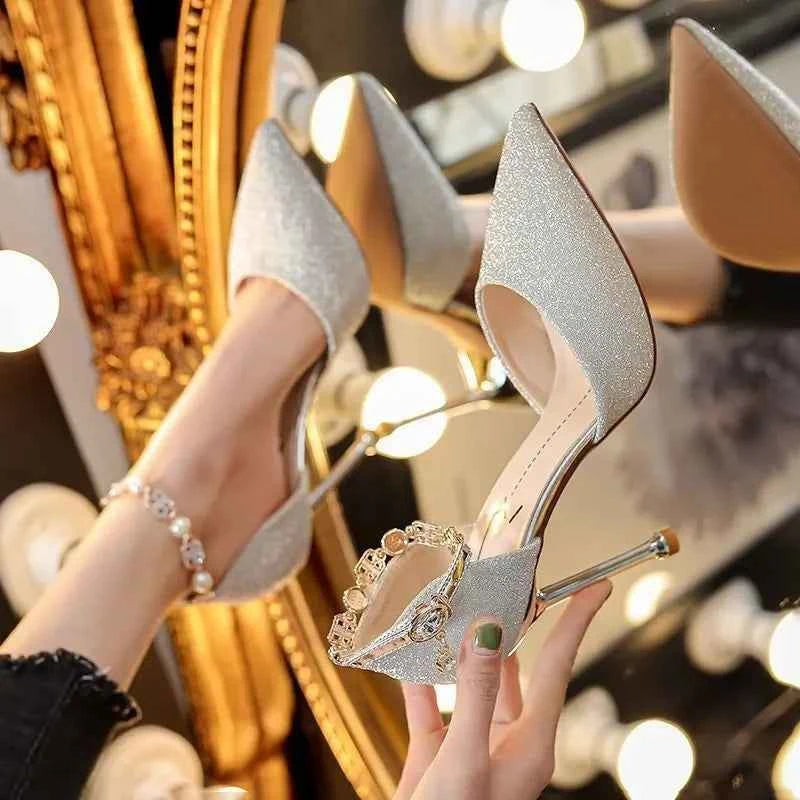 zapatos de mujer women sexy silver high quality wedding high heel shoes lady classic comfort spring & summer stiletto heels b635