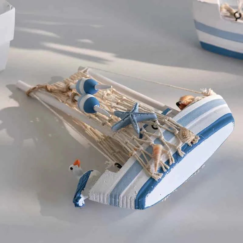 2025 Mediterranean Style Wooden Sailing Boat Model Ocean Style Desktop Ornament Crafts Small Wood Boat Kids Room Home Decor Gift