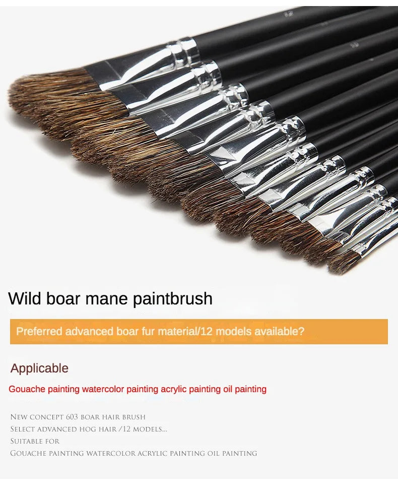 6pc new concept paintbrush wild boar mane oil painting brush water powder acrylic nail round head long black pole paintbrush set    Home Decor Supply | Online Retail | ShoreShopper.com