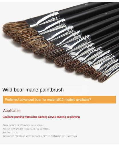 6pc new concept paintbrush wild boar mane oil painting brush water powder acrylic nail round head long black pole paintbrush set    Home Decor Supply | Online Retail | ShoreShopper.com