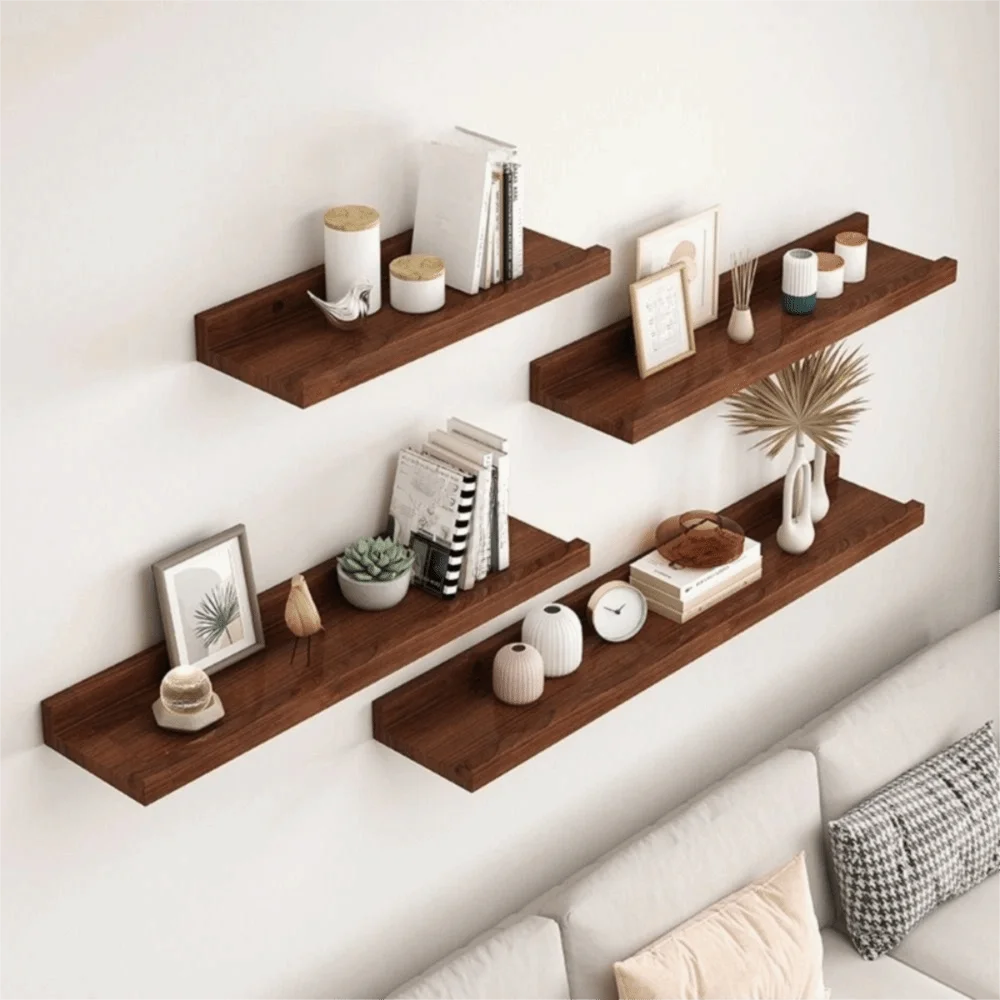 Space Saving Wooden Floating Shelf Minimalist Style Decorative Display Stand Rustic Bookshelf Organizer Living Room    Home Decor Supply | Online Retail | ShoreShopper.com