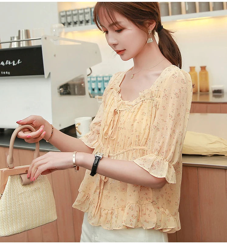 Shirts & Blouses for Women Simple Woman Top Ruffleswith Print New Collection 2025 Fashion Korea Stylish Summer Novelties M Tall    Your Coastal Marketplace | Shoreshopper.com