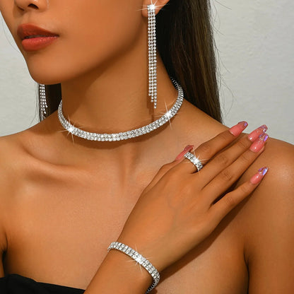 5pcs Luxurious Rhinestone Jewelry Set for Women,Choker, Earrings, Stretch Bracelet & Ring for Weddings, Banquets & Parties    Home Decor Supply | Online Retail | ShoreShopper.com