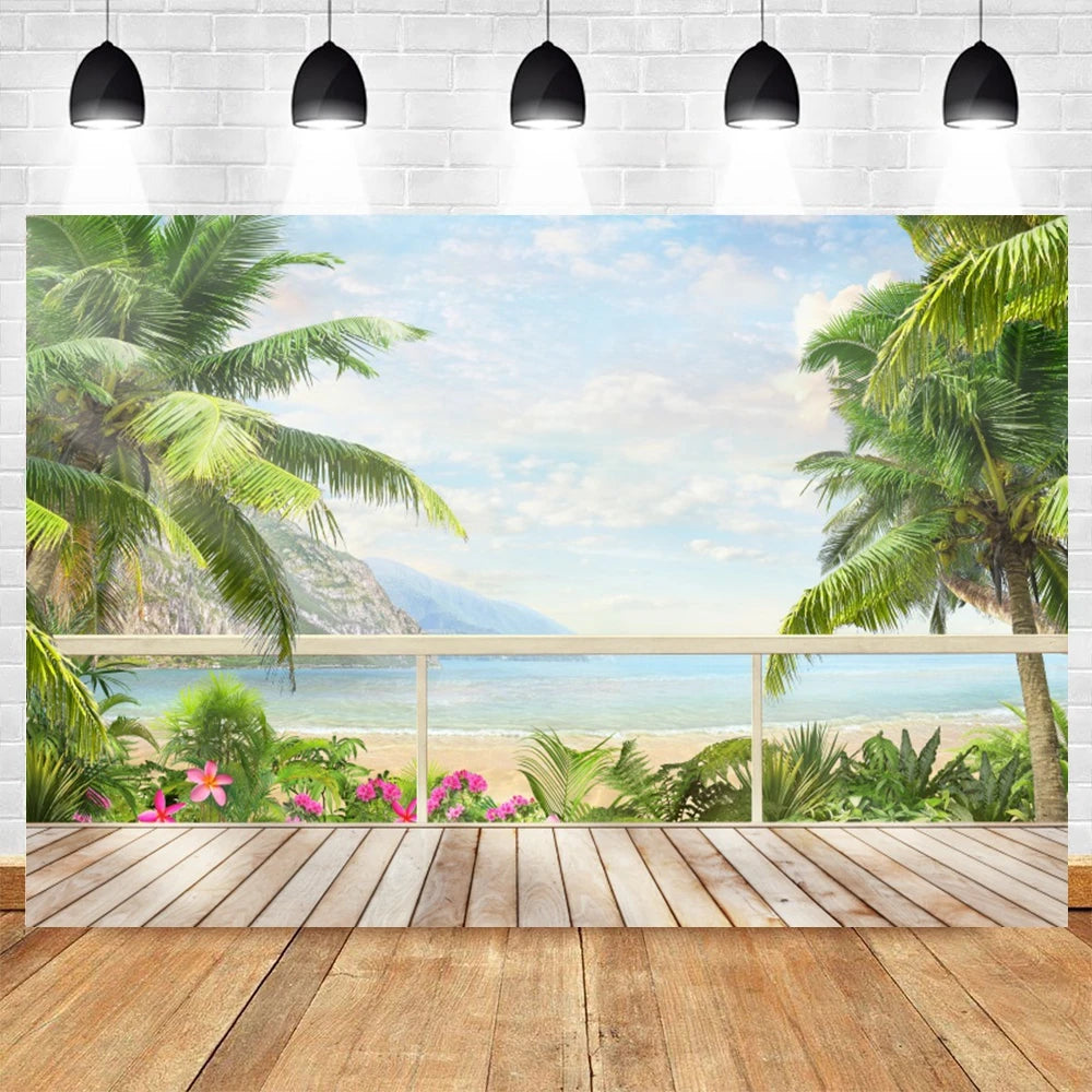 Summer Seaside Beach Photography Backdrop Natural Scenery Castle Tropical Sunshine Palms Leaves Photo Background Studio Props    Your Coastal Marketplace | Shoreshopper.com