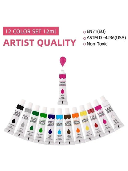 12 Color Acrylic Paint Set 9ml Tubes Waterproof Art Supplies for Beginner Artists DIY Painting on Canvas Wall Art Stationery    Home Decor Supply | Online Retail | ShoreShopper.com