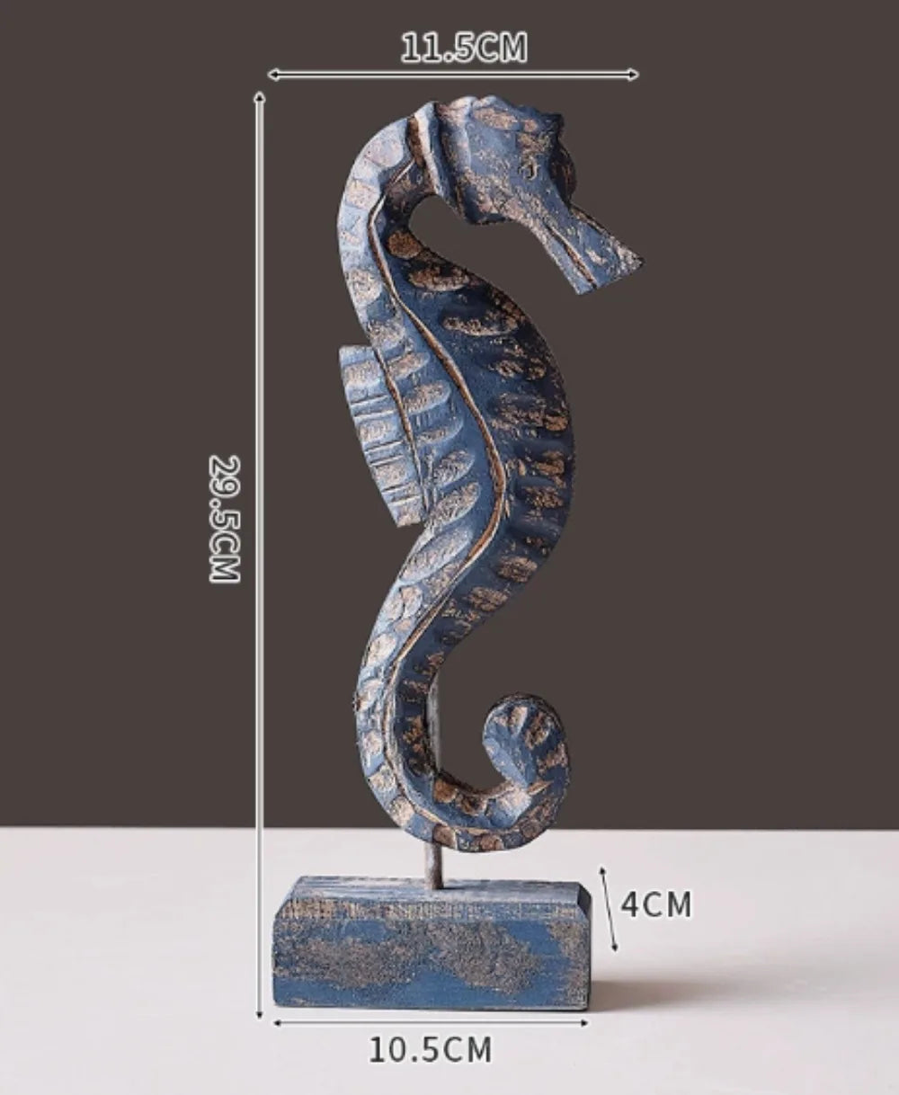 Mediterranean Wood Carving Sculpture - Starfish, Conch & Hippocampus Marine Decor for Home & Living Room    Your Coastal Marketplace | Shoreshopper.com