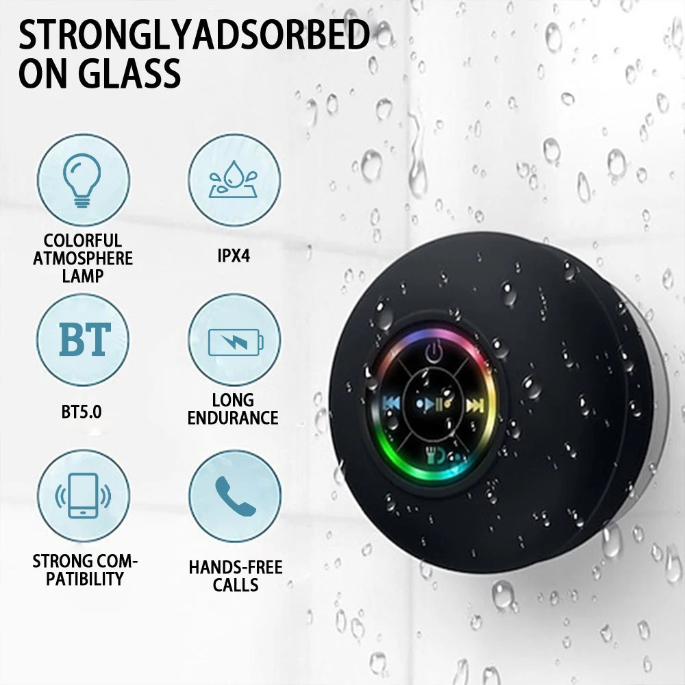 Portable Wireless Bluetooth Speaker LED Light IPX4 Waterproof Loudspeaker Outdoor Bathroom Large Suction Cup Stereo Sound Box - ShoreCo.Shop