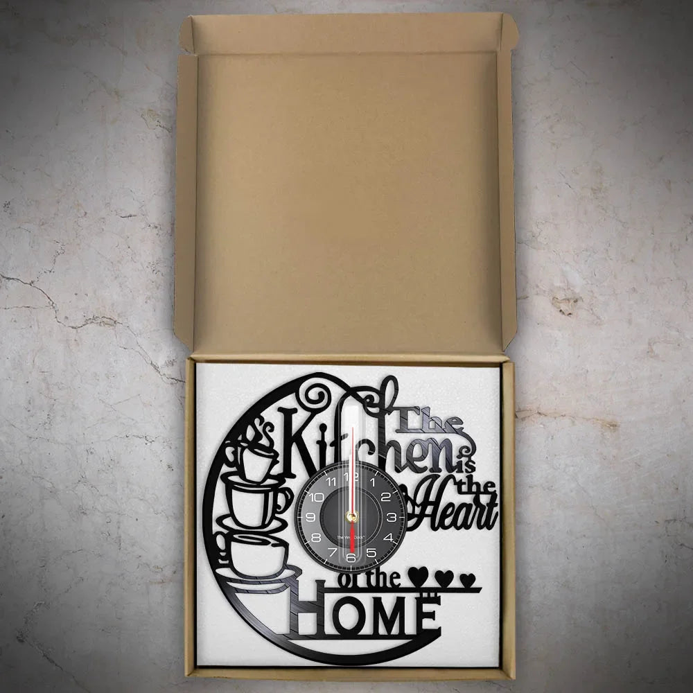 The Kitchen The Heart Of The Home Inspired Vinyl Record Clock Modern Design Vinyl Wall Watch Kitchen Decor Noiseless Timepieces    Home Decor Supply | Online Retail | ShoreShopper.com