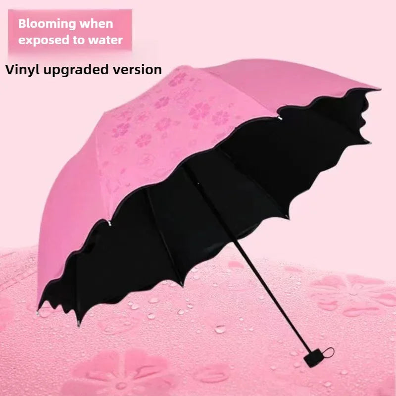 Umbrella Encountering Water Flowering 3-Fold Handheld Travel Umbrella UV Protection Portable Rain Umbrella with Parasol Frame    Your Coastal Marketplace | Shoreshopper.com