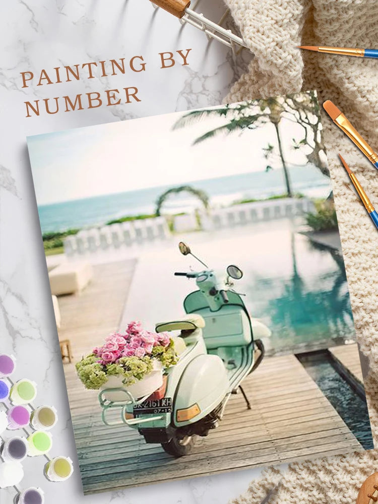 CHENISTORY-Acrylic Paint By Number Houses Scenery Picture, Green Plants On Canvas, Home Decoration    Home Decor Supply | Online Retail | ShoreShopper.com