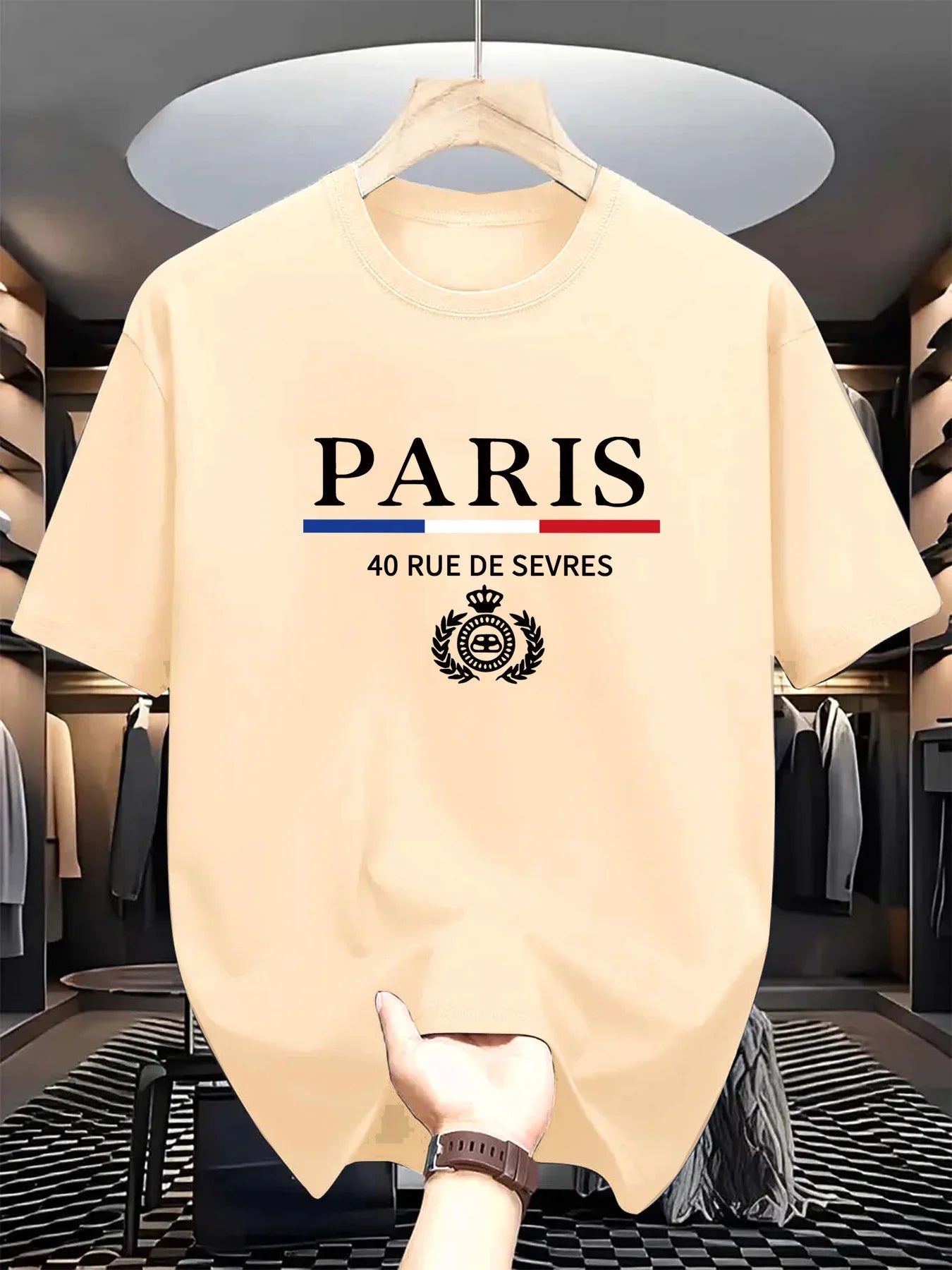 Men's summer 100% cotton fashionable casual loose classic Paris pattern printed sports round neck short sleeved T-shirt top    Home Decor Supply | Online Retail | ShoreShopper.com