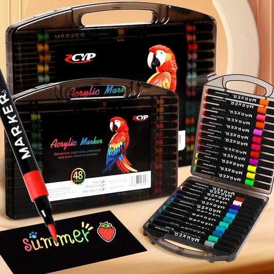 Professional Art Use 24-Color Acrylic Paint Markers, Dual-Tip Fine and Brush Tip Pens, Suitable for Stone, Wood, Calligraphy, Ca    Home Decor Supply | Online Retail | ShoreShopper.com