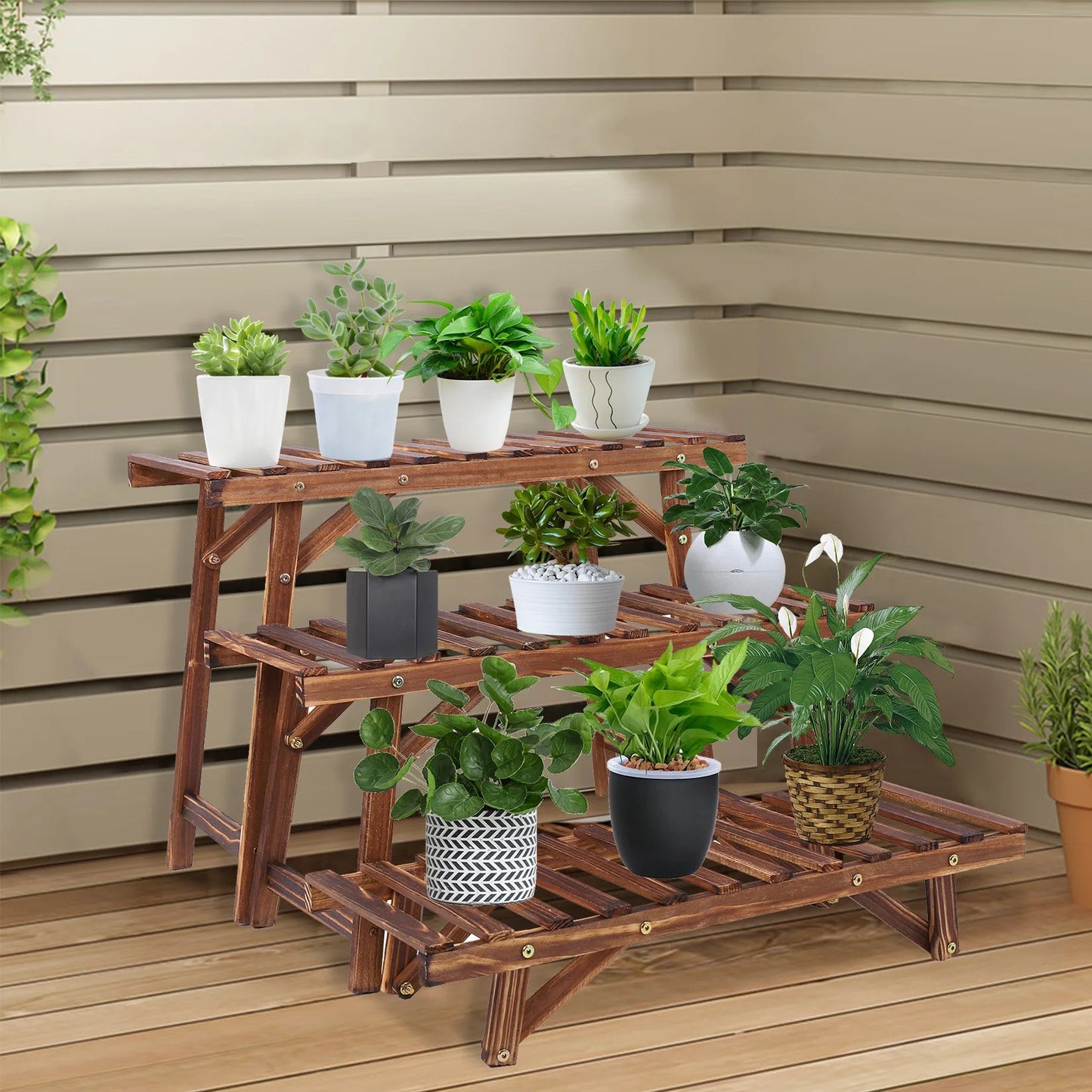 3 Tier Wood Ladder Shelf Corner Plant Stand Indoor Outdoor Flower Pot Rack    Home Decor Supply | Online Retail | ShoreShopper.com