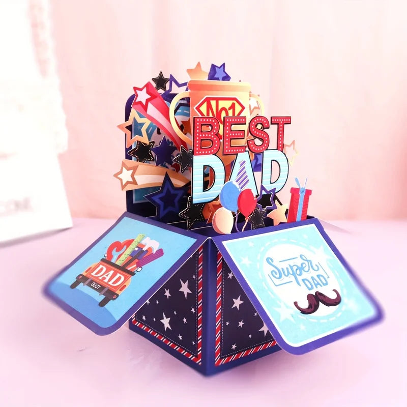 1pc, Father'S Day, Pop-Up Greeting Card Box for Dad'S Birthday, Best Dad Folded 3D Craft Surprise Gift Card for Father'S Day    Your Coastal Marketplace | Shoreshopper.com