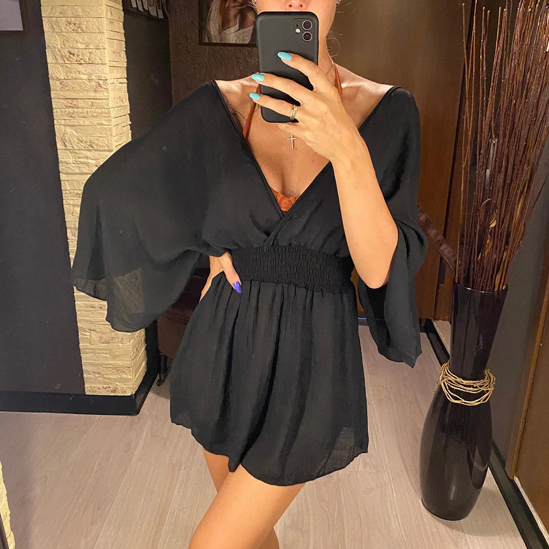 New Sexy V Neck Long Sleeve Backless Chiffon Tunic Beach Cover Up Beach Cover-ups Beach Dress Beach Wear Beachwear V3840    Your Coastal Marketplace | Shoreshopper.com
