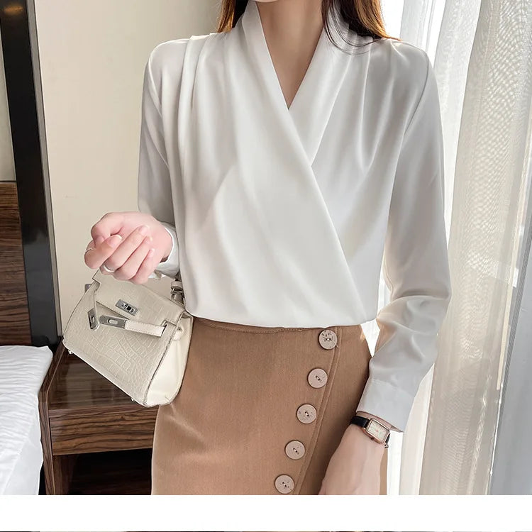 Women's Shirt, New 2026 Spring & Autumn Style, Cross V-Neck Long Sleeve Versatile Top    Your Coastal Marketplace | Shoreshopper.com