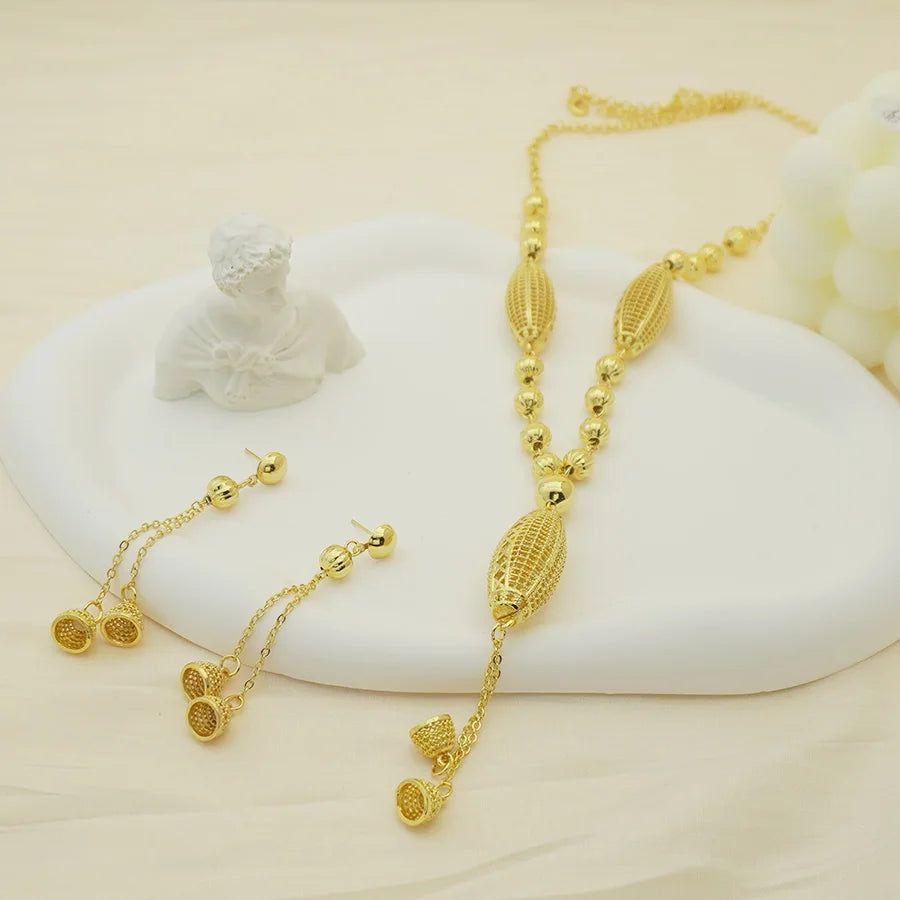 24K gold-plated two-piece jewelry set, Dubai jewelry, India, twisted geometric necklace earrings, bridal party gift    Home Decor Supply | Online Retail | ShoreShopper.com