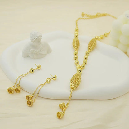24K gold-plated two-piece jewelry set, Dubai jewelry, India, twisted geometric necklace earrings, bridal party gift    Home Decor Supply | Online Retail | ShoreShopper.com