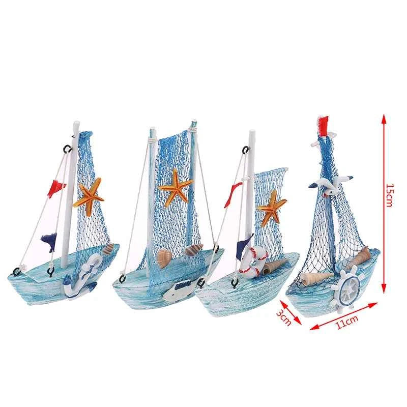 1pcs 15cm Wood Mini Sailboat Model Mediterranean Style Home Decor Marine Nautical Sailing Boat Ship Gift Craft Desktop Ornaments