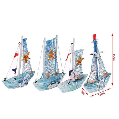 1pcs 15cm Wood Mini Sailboat Model Mediterranean Style Home Decor Marine Nautical Sailing Boat Ship Gift Craft Desktop Ornaments