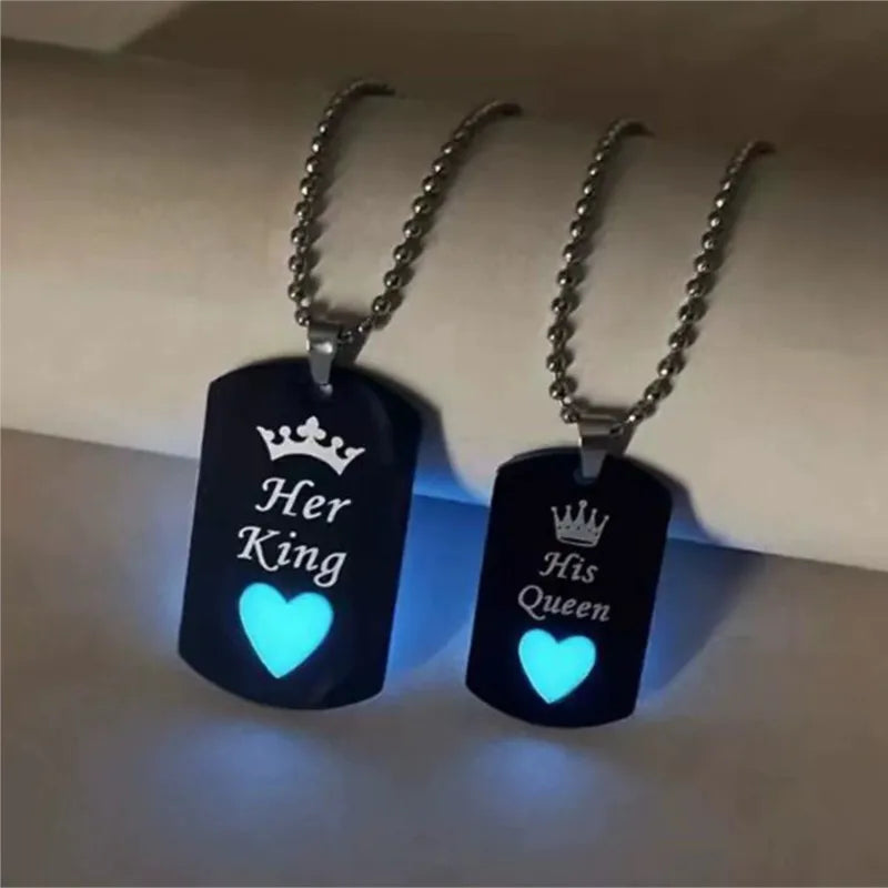 Stainless Steel Luminous Her King&His Queen Crown Jewelry Sets for Women Necklace Bracelet Ring Statement Couple Jewelry Gifts    Home Decor Supply | Online Retail | ShoreShopper.com