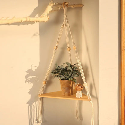 Corner Shelf Macrame Wall Hanging Wood Floating Shelves Rustic Boho Wall Shelf Decor Storage Rack for Plants Pots Photo Frames    Home Decor Supply | Online Retail | ShoreShopper.com