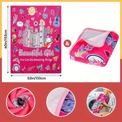 Pink Flannel Throw Blanket 60"x50" - Music & Book Lover Design with Butterflies, Flowers & Inspirational Quotes    Home Decor Supply | Online Retail | ShoreShopper.com