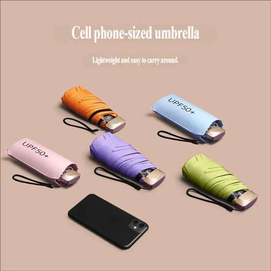 UV Flat Five-Fold Umbrella • 6 Ribs • Ultra-Light Portable Mini • Anti-UV Sunshade • Black Glue Folding Pocket Umbrella • Capsul