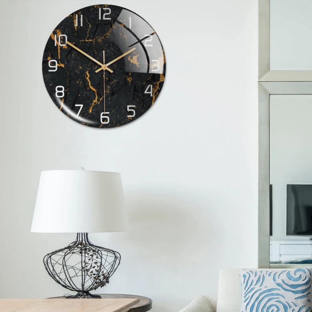 Black Gold Marble Metal Needle Modern Acrylic Round Clock 12"    Home Decor Supply | Online Retail | ShoreShopper.com