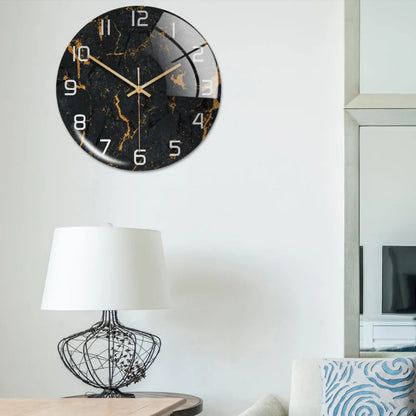 Black Gold Marble Metal Needle Modern Acrylic Round Clock 12"    Home Decor Supply | Online Retail | ShoreShopper.com