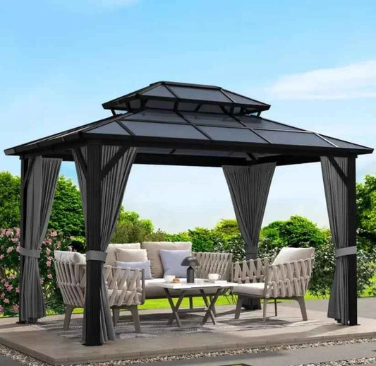 OneAlu Mobile Garden Gazebo with Retractable Awning - Aluminum Patio Gazebo, UV-Protected Outdoor Sunshade Garden Structure