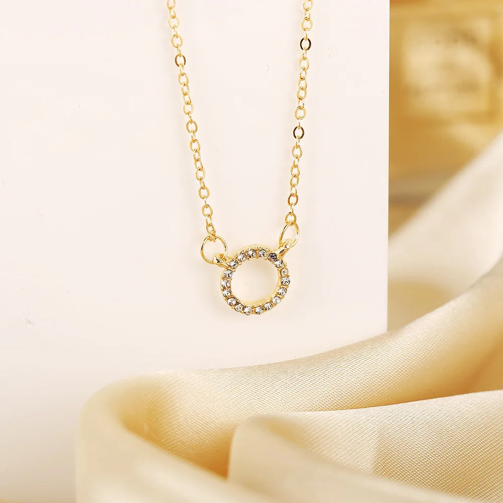 Fashion Trend Elegant Jewelry Simple Crystal Circle Pendant Necklace Golden Color Unquie Women Necklace Party Gift Wholesale    Home Decor Supply | Online Retail | ShoreShopper.com