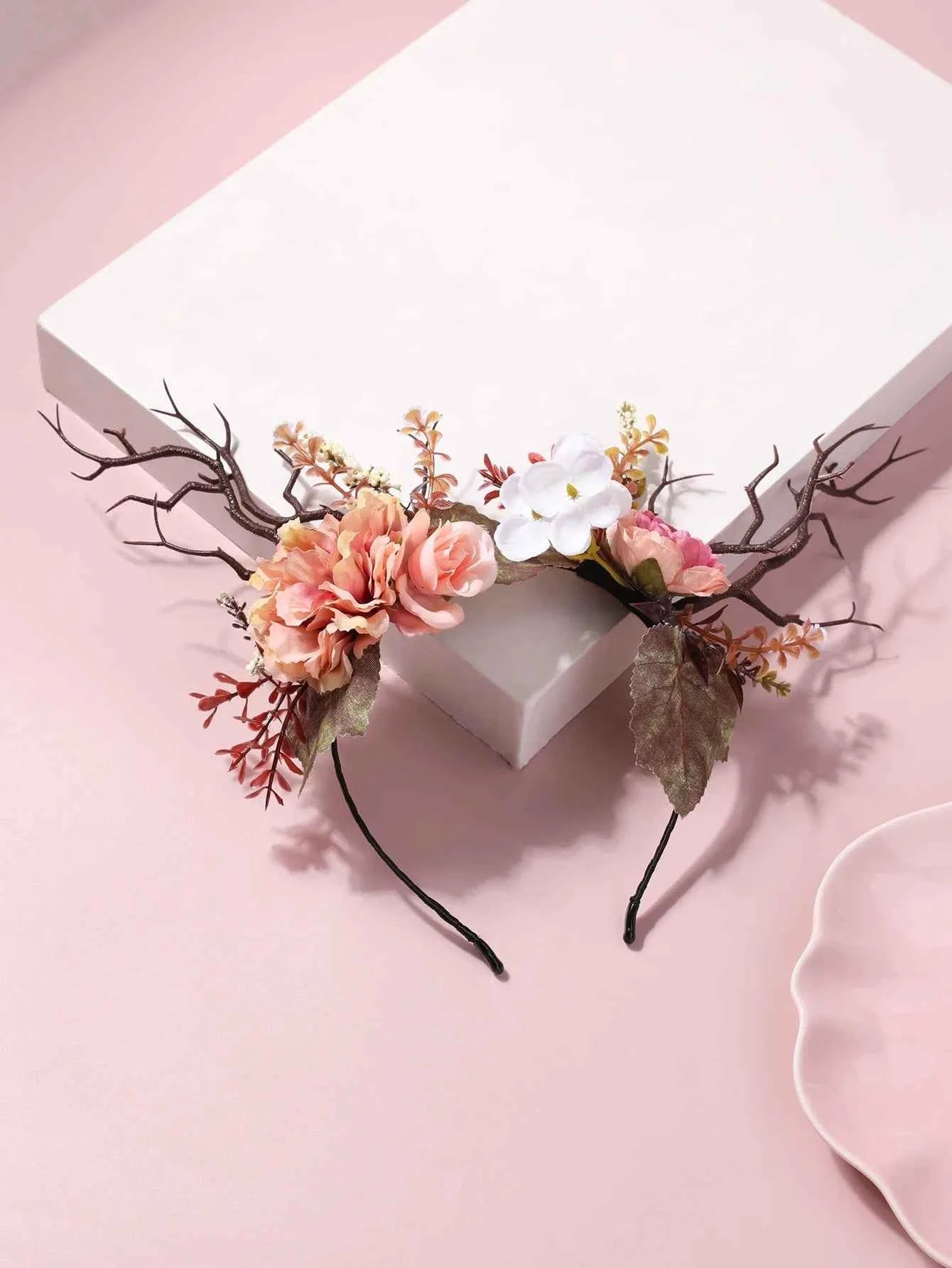 Deer Horn Hair Hoop Children's Fairy Headwear Female Branch Flower Headwear Accessories