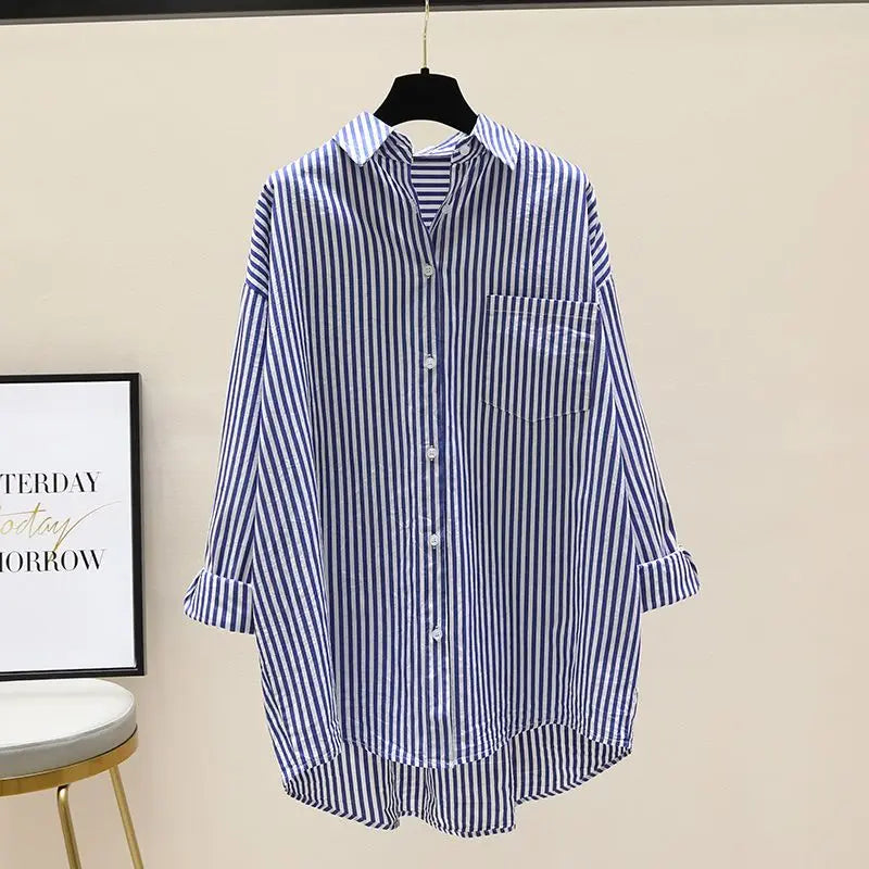 Striped Shirt Women Shirts Summer Autumn Fashion Female Office Lady Loose Blouse Long Sleeve Sun Protection Tops Casual Shirts    Your Coastal Marketplace | Shoreshopper.com