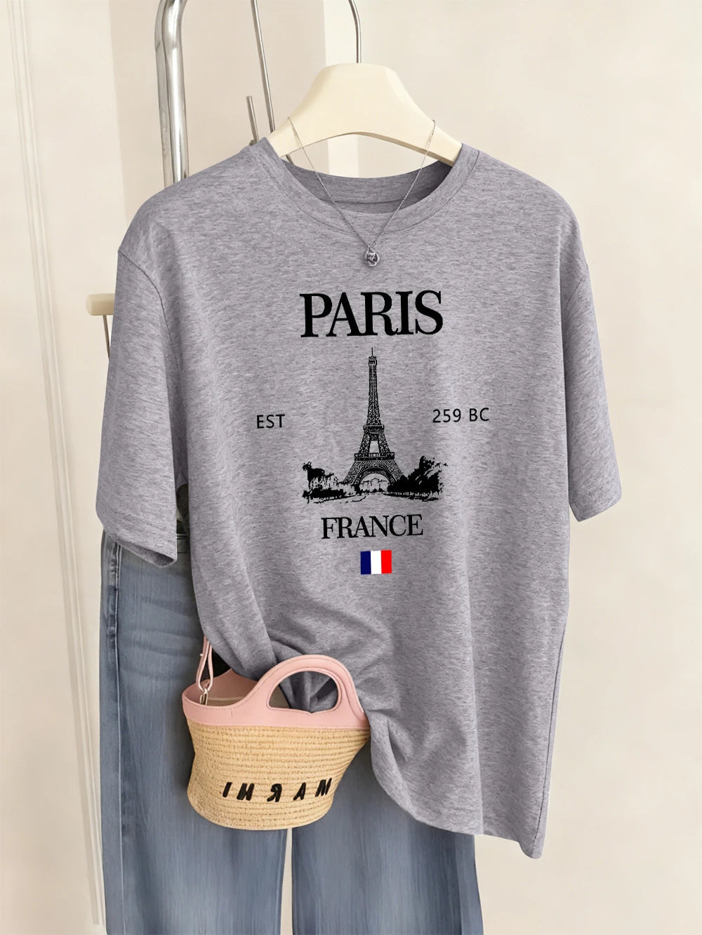 Paris France Eiffel Tower Prints T-Shirts Women Summer Basic Short Sleeve Tops O-Neck Loose T Shirts Basics Soft Womans Clothes    Home Decor Supply | Online Retail | ShoreShopper.com