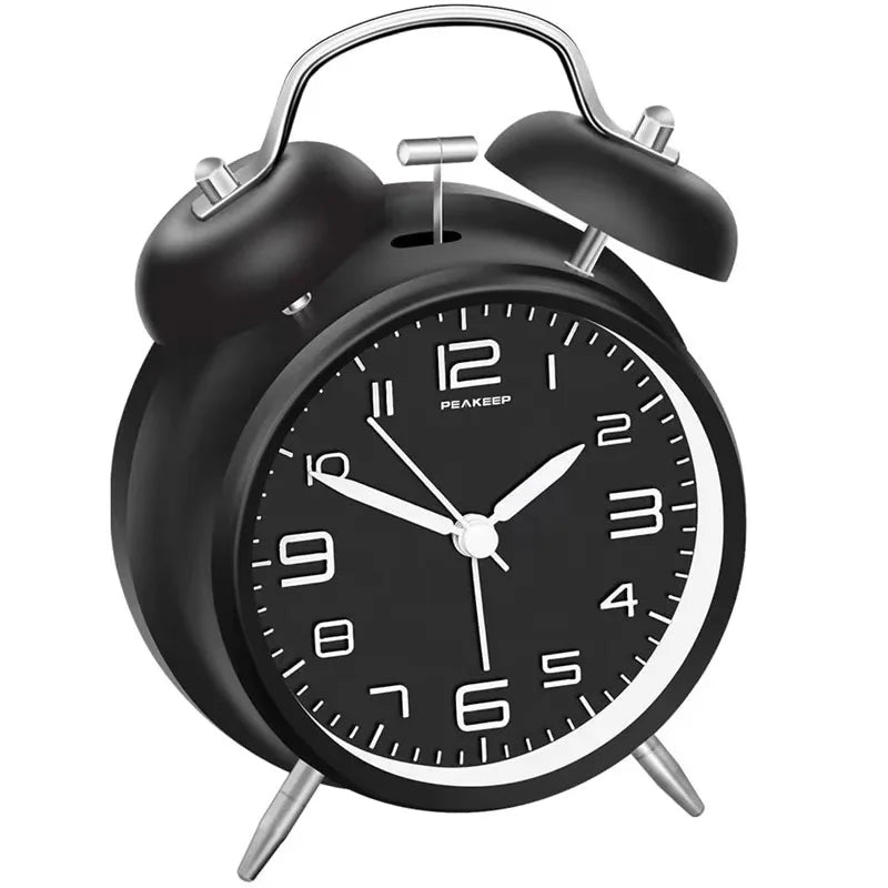 4 Inch Twin Bell Loud Alarm Clock Metal Frame 3D Dial with Backlight Battery Operate Desk Table Alarm Clock For Home and Office    Home Decor Supply | Online Retail | ShoreShopper.com