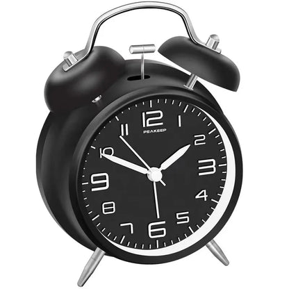 4 Inch Twin Bell Loud Alarm Clock Metal Frame 3D Dial with Backlight Battery Operate Desk Table Alarm Clock For Home and Office    Home Decor Supply | Online Retail | ShoreShopper.com