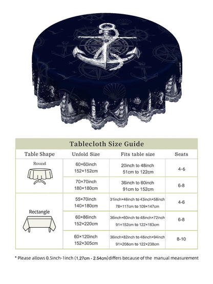 1pc Nautical Theme Tablecloth, Coastal Navy Blue Anchor, Lighthouse, Compass Designs For Spring Summer Decor    Your Coastal Marketplace | Shoreshopper.com