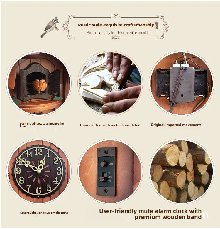 Wooden Handcrafted Cuckoo Clock for Wall with Cuccu Chimes and Swing Pendulum for Home Nordic  Decor Solid Wood Cuccu Watch    Home Decor Supply | Online Retail | ShoreShopper.com