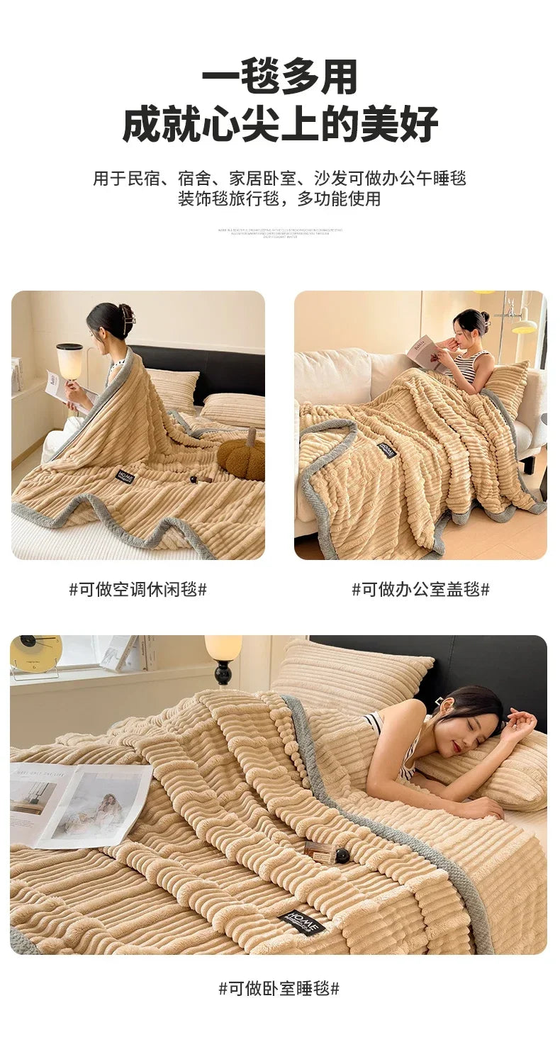 New Rabbit Plush Winter Thick Warm Coral Fleece Blanket Solid Color Double-Sided Cover Blanket Suitable Bedroom Supplies    Your Coastal Marketplace | Shoreshopper.com