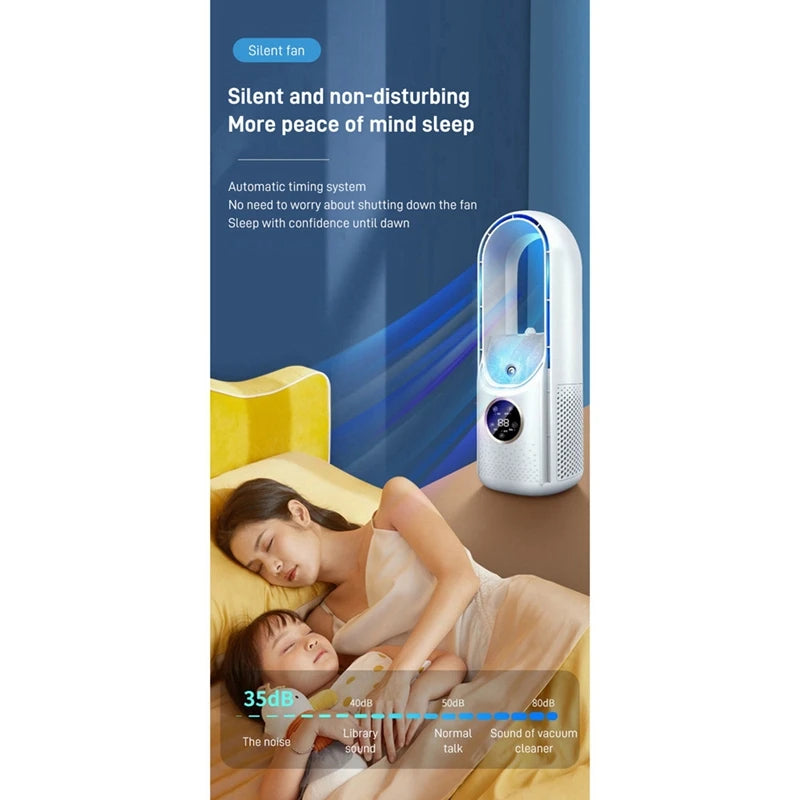 Portable USB Air Cooler Leafless Electric Fan 6 Speed Silent Timer Air Conditioner Cooling Fan Humidifier Conditioning Fan - ShoreCo.Shop