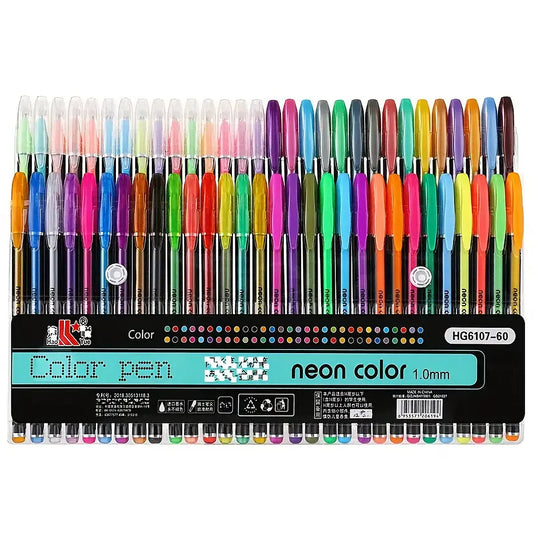 60pcs Multi-Color Pen Set - Glitter, Metallic, Neon, Pastel & Classic Shades - Water-Based Gel Pens for Writing, Drawing    Home Decor Supply | Online Retail | ShoreShopper.com