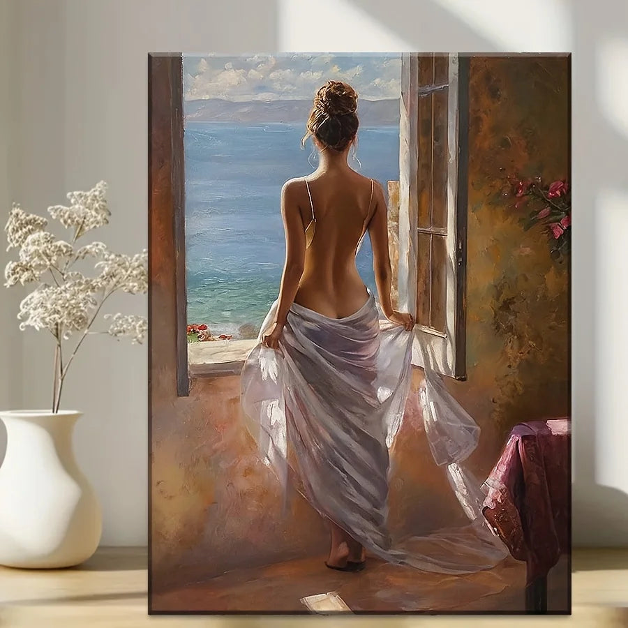 Elegant Mediterranean Canvas Wall Art - HD Seaside Painting with Wood Frame for Serene Home Decor, Ocean Theme Decoration    Home Decor Supply | Online Retail | ShoreShopper.com