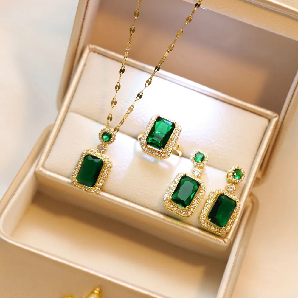 4PCS Sets Exquisite Quadrate Rhinestone Necklace Earrings Ring Jewelry Set Charm Ladies Jewelry Fashion Bridal Gifts    Home Decor Supply | Online Retail | ShoreShopper.com